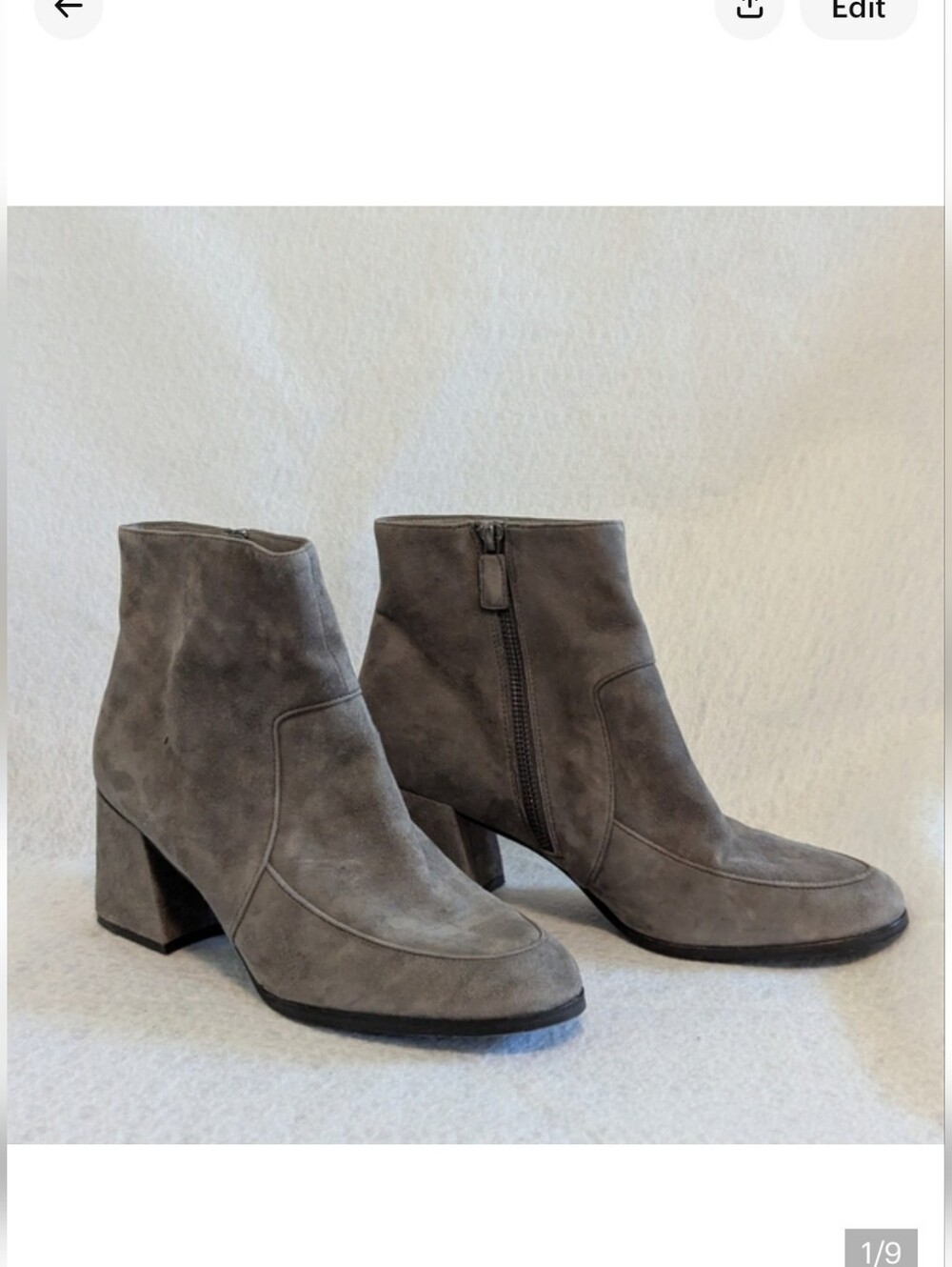 Eileen Fisher Harper Gray Suede Ankle Booties Size 9.5 Block Heel Side Zip Style